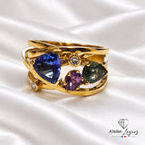 Bijou Bague tanzanite, saphirs et diamants en or jaune 18 carats joaillerie legros bijouterie