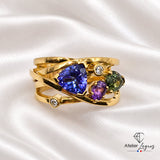 Bijou Bague tanzanite, saphirs et diamants en or jaune 18 carats joaillerie legros bijouterie