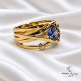 Bijou Bague tanzanite, saphirs et diamants en or jaune 18 carats joaillerie legros bijouterie