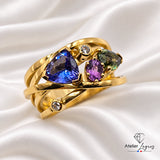 Bijou Bague tanzanite, saphirs et diamants en or jaune 18 carats joaillerie legros bijouterie