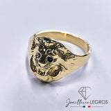 Bijou Bague tête de lion or 18 carats : chevalière avec saphirs joaillerie legros bijouterie