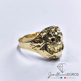 Bijou Bague tête de lion or 18 carats : chevalière avec saphirs joaillerie legros bijouterie