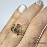 Bijou Bague Améthyste Tourmaline et Diamants Fleur en or 18 carats joaillerie legros bijouterie