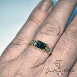 Bijou Bague saphir teal rectangulaire et diamants princesse joaillerie legros bijouterie