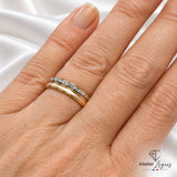 Bijou Alliance 3 ors femme 18 carats finition sablée et effet diamanté largeur 5 mm joaillerie legros bijouterie
