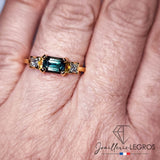 Bijou Bague saphir teal rectangulaire et diamants princesse joaillerie legros bijouterie