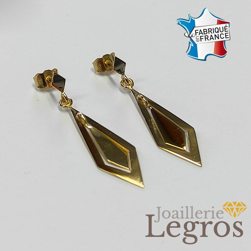 Bijou Boucles d'oreilles pendantes Losanges mobiles en or jaune 18 carats joaillerie legros bijouterie