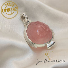 Bijou Pendentif Pingouin en Argent Massif pierre semi précieuse Quartz rose joaillerie legros bijouterie