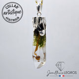 Bijou Pendentif pointe en résine Cristal druidique avec champignon en argent 925 joaillerie legros bijouterie