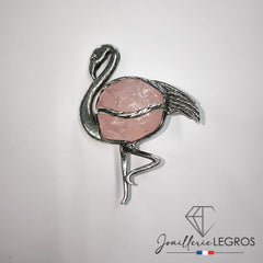 Bijou Pendentif Flamant rose en Argent Massif pierre semi précieuse Quartz Rose joaillerie legros bijouterie