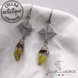 Bijou Boucles d'oreilles Champignon Lichen Résine Epoxy et Argent 925 joaillerie legros bijouterie