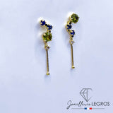 Bijou Boucles d’Oreilles Saphir en Or Jaune 18 Carats Saphirs Bleus, Saphirs Verts et Diamants « Dualité Divine » joaillerie legros bijouterie