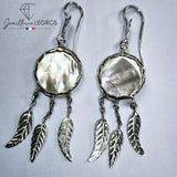 Bijou Boucles d'oreilles attrape rêves Nacre blanche et argent 925 joaillerie legros bijouterie