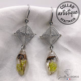 Bijou Boucles d'oreilles Champignon Lichen Résine Epoxy et Argent 925 joaillerie legros bijouterie