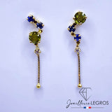 Bijou Boucles d’Oreilles Saphir en Or Jaune 18 Carats Saphirs Bleus, Saphirs Verts et Diamants « Dualité Divine » joaillerie legros bijouterie