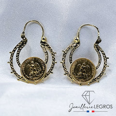 Bijou Boucles d’oreilles savoyardes en or jaune 18 carats et pièces Dos Pesos – Élégance et tradition joaillerie legros bijouterie
