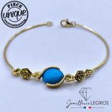 Bijou Bracelet Fleur en or 18 carats et turquoise ovale joaillerie legros bijouterie