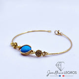 Bijou Bracelet Fleur en or 18 carats et turquoise ovale joaillerie legros bijouterie