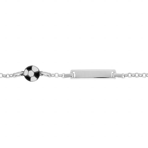 Bracelet identité argent rhodié plaque droite et ballon de foot 16 cm