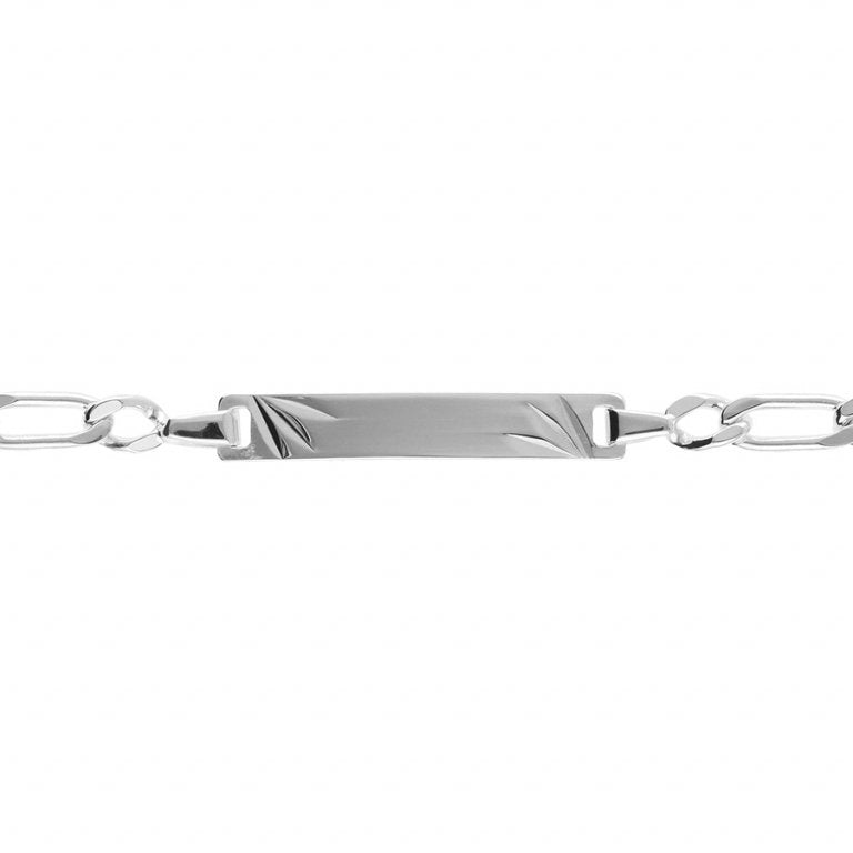 Bracelet identité enfant argent rhodié maille 1+1 plaque diamantée étoile