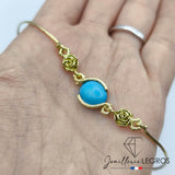 Bijou Bracelet Fleur en or 18 carats et turquoise ovale joaillerie legros bijouterie