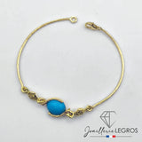 Bijou Bracelet Fleur en or 18 carats et turquoise ovale joaillerie legros bijouterie