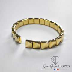Bijou Bracelet or pour femme Jonc ouvert motifs carrés de 7 mm joaillerie legros bijouterie