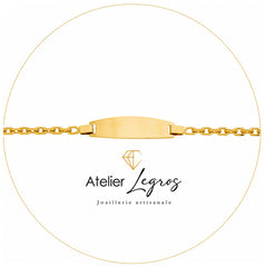 Bijou Gourmette bébé en or jaune 18 carats bracelet prénom plaque ovale maille forçat diamantée joaillerie legros bijouterie