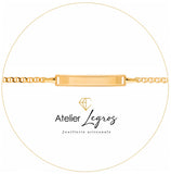 Gourmette bébé en or jaune 18 carats bracelet prénom personnalisé maille marine battue