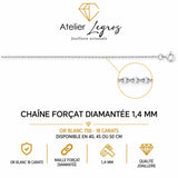 Chaîne forçat diamantée maille 1,4 mm or blanc (or gris) 18 carats