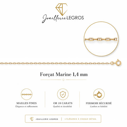Chaîne forçat marine 1,4 mm or jaune 18 carats