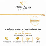 Chaîne gourmette diamantée maille 0,9 mm or jaune 18 carats