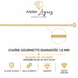 Chaîne gourmette diamantée maille 1,6 mm or jaune 18 carats