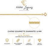 Bijou Chaîne gourmette diamantée maille 1,8 mm or jaune 18 carats joaillerie legros bijouterie