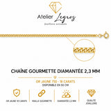 Chaîne gourmette diamantée maille 2,3 mm or jaune 18 carats