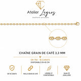 Bijou Grain de café chaîne maille creuse 3,3 mm or jaune 18 carats joaillerie legros bijouterie