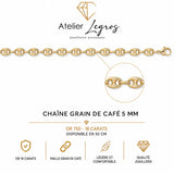 Bijou Grain de café chaîne maille creuse 5 mm or jaune 18 carats joaillerie legros bijouterie