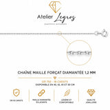 Chaîne forçat diamantée 1,2 mm or blanc (or gris) 18 carats
