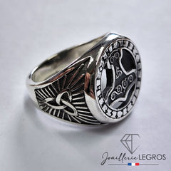 Bijou Chevalière viking en argent avec motif runes Bague runique Homme joaillerie legros bijouterie