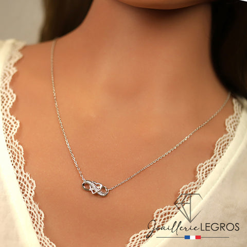 Bijou Collier coeur infini en argent 925 avec oxydes blancs joaillerie legros bijouterie