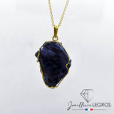 Bijou Pendentif or jaune 18 carats avec tranche de saphir joaillerie legros bijouterie