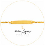 Gourmette bébé en or 18 carats bracelet prénom maille forçat plaque rectangulaire 2,4 cm
