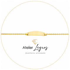 Bijou Gourmette bébé en or jaune 18 carats bracelet prénom maille forçat ronde plaque ovale joaillerie legros bijouterie