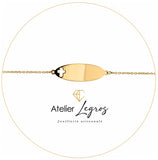 Gourmette personnalisée bébé bracelet prénom plaque ovale croix ajourée Or jaune 18 ct