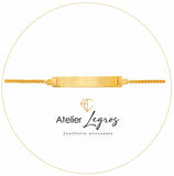 Bijou Gourmette personnalisée bébé bracelet prénom avec plaque rectangulaire 2 cm Or jaune 18 ct joaillerie legros bijouterie