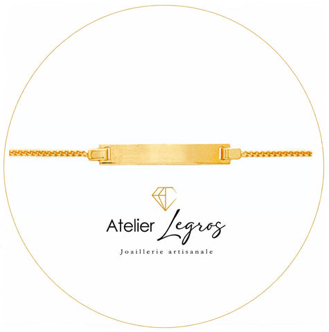 Gourmette personnalisée bébé bracelet prénom avec plaque rectangulaire 2 cm Or jaune 18 ct