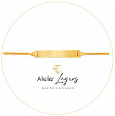 Bijou Gourmette personnalisée bébé bracelet prénom avec plaque rectangulaire 2 cm Or jaune 18 ct joaillerie legros bijouterie