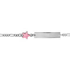 Gourmette en argent bracelet prénom fille étoile rose plaque rectangle