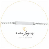 Bijou Gourmette personnalisée bébé bracelet prénom plaque rectangulaire chaîne forçat Or blanc 18 carats joaillerie legros bijouterie