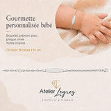 Bijou Gourmette personnalisée bébé bracelet prénom plaque ovale maille forçat marine Or blanc 18 carats joaillerie legros bijouterie